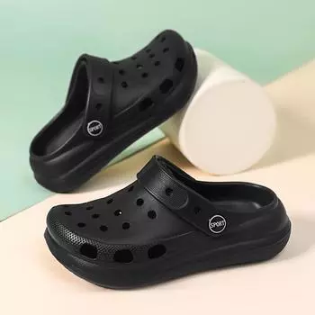 Однотонные детские тапочки для дома и улицы, двойное назначение, дырявые тапочки для мальчиков и девочек, мягкая подошва, повседневные детские классные тапочки 28 серый