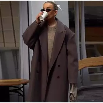 Однотонные двубортные женские длинные пальто с отложным воротником, женские макси-пальто на осень-зиму, элегантные женские уличные пиджаки S коричневый