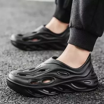 Однотонные дырчатые туфли мужские летние тапочки на толстой подошве с защитой от наступания на голову из мешка с дерьмом нескользящие повседневные спортивные пляжные сандалии 39 бежевый