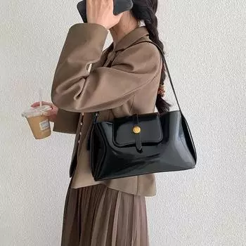 Однотонные глянцевые сумки через плечо для женщин из мягкой кожи с застежкой-молнией, женские сумки для поездок на работу, женская сумка подмышкой