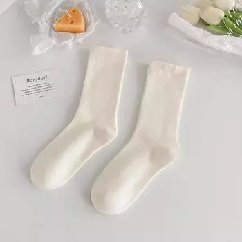 Однотонные хлопковые носки из телячьей шерсти (1 пара) Носки модные новые корейские женские носки для женщин универсальные летние чистые повседневные украшения бежевый