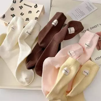 Однотонные хлопковые женские носки в корейском стиле, простые осенне-зимние носки, женские повседневные носки в стиле Харадзюку в стиле ретро, винтажные, милые, длинные хлопковые носки