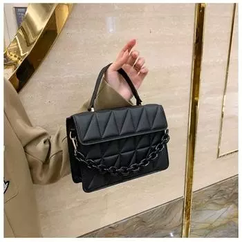 Однотонные клетчатые сумки через плечо для женщин, декор с цепочкой, модная сумка на плечо, женская сумка для повседневного использования чёрный