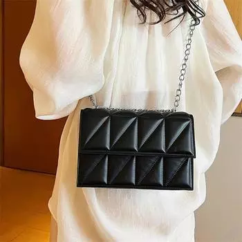 Однотонные клетчатые сумки через плечо для женщин, цепочка декор модная сумка через плечо для женщин