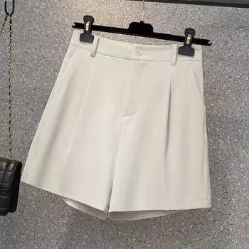 Однотонные короткие брюки для женщин, эластичные шорты с высокой талией, летние дышащие удобные короткие брюки, повседневные модные тонкие рабочие брюки плюс с пакетами