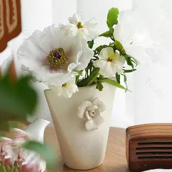 Однотонные креативные керамические вазы, легкие роскошные украшения для дома, гостиная, настольная цветочная композиция, изысканная маленькая ваза
