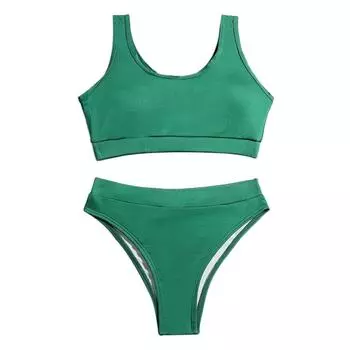 Однотонные купальники для девочек, двухсекционные купальные костюмы, укороченный топ с подкладкой и плавки бикини, быстросохнущие купальники, детский солнцезащитный костюм, костюм танкини, От 7 до 11 лет 140