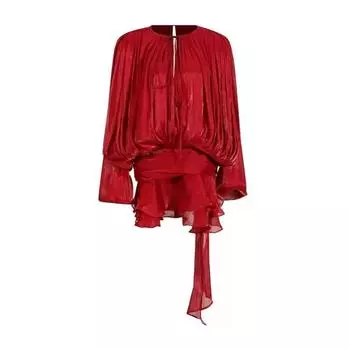 Однотонные лоскутные платья на шнуровке свободного кроя для женщин, с круглым вырезом, длинным рукавом, завышенной талией, со вставками и складками, темпераментное платье, женская мода S красный