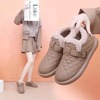 Однотонные меховые женские зимние хлопковые ботинки, толстые плюшевые теплые мягкие подошвы, зимние ботинки для людей среднего и пожилого возраста, повседневные короткие ботинки на плоской подошве 2025 35 чёрный