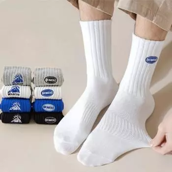 Однотонные модные мужские носки средней длины с вышитыми буквами, осенние и зимние спортивные баскетбольные носки, парные носки унисекс One size