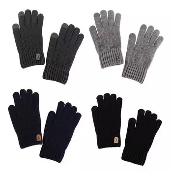 Однотонные мужские вязаные перчатки шерстяные перчатки с полным пальцем нескользящие вязаные шерстяные перчатки осень