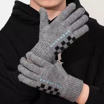 Однотонные мужские вязаные перчатки, высококачественные шерстяные перчатки со всеми пальцами, флисовые перчатки, осенне-зимние варежки