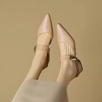 Однотонные нескользящие тапочки на толстом каблуке 2025 года, летние сандалии с острым носком для улицы, вечерний бриз, темперамент, модная обувь для ног 34 чёрный