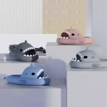 Однотонные нескользящие забавные тапочки Тапочки с акулами Тапочки для родителей и детей Мягкие уличные тапочки 150