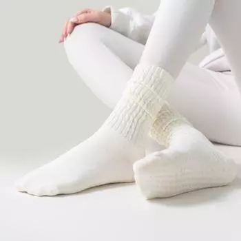 Однотонные носки для йоги Нескользящие Профессиональные Женские Носки для Пилатеса Носки для Тренировок в Помещении Фитнес Носки для Аэробики Спортивные Носки с Махрой Gardenia White