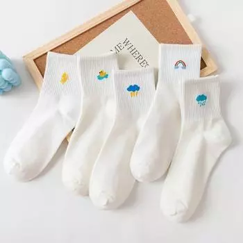 Однотонные носки для женщин, устойчивые к погодным условиям, чисто-белые носки средней длины, впитывающие пот хлопковые носки, осенние женские носки средней длины one size