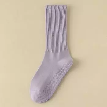 Однотонные носки до середины икры для йоги, профессиональные нескользящие женские тонкие спортивные носки для пилатеса, фитнеса, на весну и осень, длинные носки с высокой резинкой 869 pure color yoga socks purple [1 pair]]