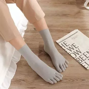 Однотонные носки средней длины с пятью пальцами, носки с раздельными пальцами, простые, весна телесный