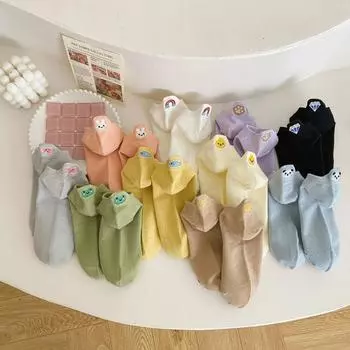 Однотонные носки-тапочки женские с вышивкой в виде мультфильмов японские милые низкие носки хлопковые дышащие невидимые носки без принта белый
