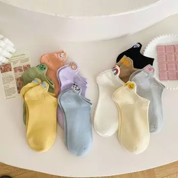 Однотонные носки-тапочки женские с вышивкой в виде мультфильмов японские милые низкие носки хлопковые дышащие невидимые носки без принта белый