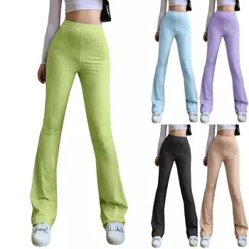 Однотонные обтягивающие брюки-клеш с высокой талией, женские повседневные брюки с эластичной резинкой XXL зелёный