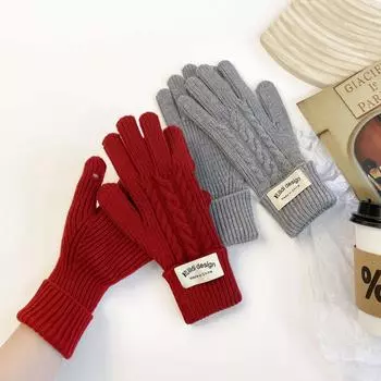 Однотонные перчатки женские с открытыми пальцами для сенсорного экрана мобильного телефона шерстяные трикотажные утолщенные теплые модные перчатки для пар One Size