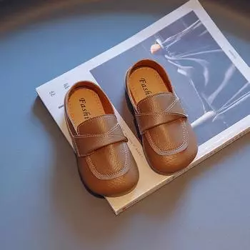 Однотонные плоские туфли для мальчиков из простой кожи, детская мода, весна, новинка 2024 года, повседневные туфли-лодочки для девочек в японском стиле, классические детские туфли из искусственной кожи 23 бежевый