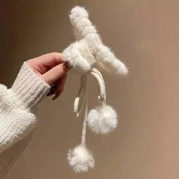 Однотонные плюшевые заколки-коготь для волос, пушистые, элегантные, противоскользящие аксессуары для волос белый