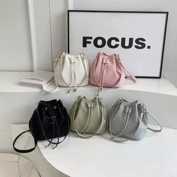 Однотонные популярные сумки летом, новая модная трендовая сумка-ведро на одно плечо с косым крестом