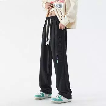 Однотонные повседневные брюки Американские мужские летние черные универсальные драпированные широкие брюки для мальчиков свободные прямые спортивные брюки M