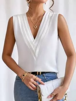 Однотонные повседневные свободные блузки без рукавов женские модные шикарные летние свободные рубашки женские сексуальные повседневные элегантные офисные топы с V-образным вырезом для леди L белый