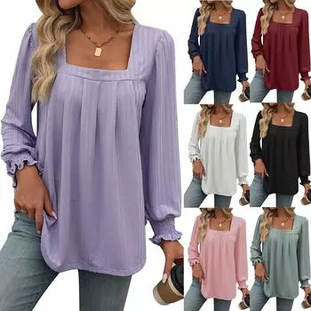 Однотонные повседневные свободные блузки для женщин, мода 2024 года, осенние винтажные женские рубашки и блузки больших размеров, элегантные молодежные женские топы S светло-фиолетовый