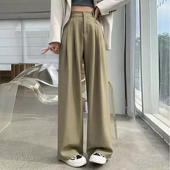 Однотонные повседневные свободные широкие брюки женские модные новые прямые простые офисные женские брюки с высокой талией элегантные карманы облегающие женские брюки 25625 XS чёрный