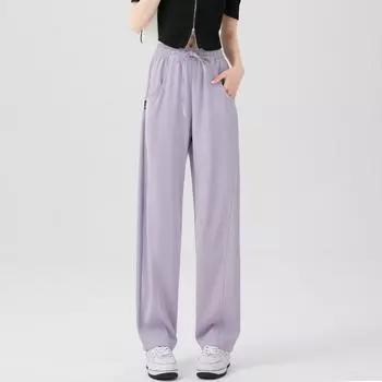 Однотонные прямые длинные брюки для женщин, осенние, узкие, с высокой талией, розовые, черные, спортивные, широкие брюки S грязно-белый
