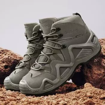 Однотонные рабочие тренировочные ботинки, зимние мужские ботинки челси средней высоты, резиновая подошва, нескользящие, износостойкие ботинки для походов на открытом воздухе 39 зелёный
