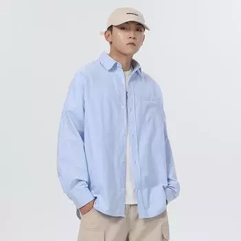 Однотонные рубашки с длинными рукавами для мужчин, повседневные и универсальные свободные кардиганы в корейском стиле, весенние и осенние рубашки для мужчин и подростков M