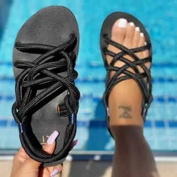 Однотонные сандалии большого размера, женские дышащие сандалии с перекрестной лентой, круглой головкой, на плоской подошве, независимая станция, удобные женские сандалии для отдыха 36 розы красного