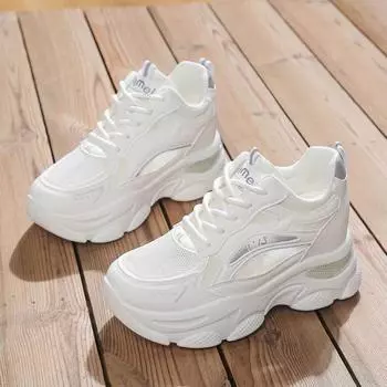 Однотонные сетчатые кроссовки хай-топы, новые белые кроссовки на шнуровке, женские дышащие кроссовки для бега с увеличением роста 35