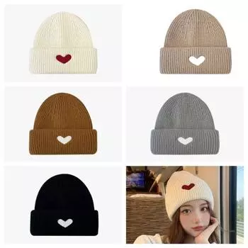 Однотонные шапки Love Skullies Beanies шерстяные сердечки вязаная шапка мягкая для девочек кофейный