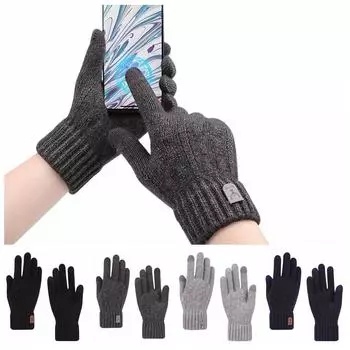 Однотонные шерстяные вязаные перчатки Шерстяные перчатки с полным пальцем Мягкие мужские вязаные перчатки Женские чёрный