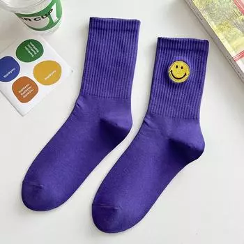 Однотонные средние носки-трубы для женщин с рисунком свежего улыбающегося лица, простые удобные дышащие носки для девочек