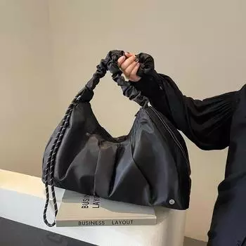 Однотонные сумки через плечо большой вместимости для женщин, повседневные швейные сумки из мягкого нейлона с застежкой-молнией