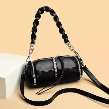 Однотонные сумки через плечо из искусственной кожи для женщин, модная сумка на молнии через плечо, женские маленькие круглые сумки-барабаны, сумка для отдыха и путешествий