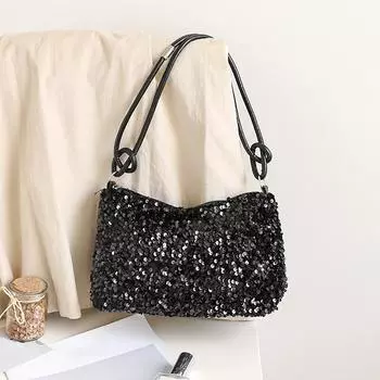 Однотонные сумки через плечо с пайетками, модные сумки через плечо с пайетками, сумочка-кошелек для телефона, вечерний клатч для женщин 26x9x13cm чёрный