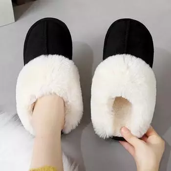 Однотонные теплые домашние тапочки, мягкая подошва на платформе с плюшевой подкладкой, открытая задняя часть, круглый носок для дома 36-37 чёрный