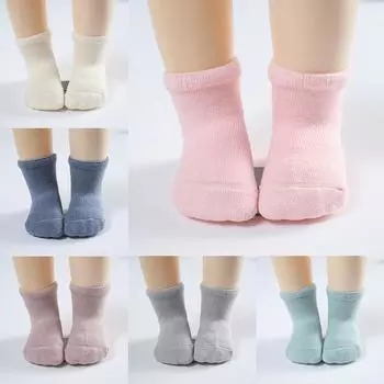 Однотонные теплые хлопковые носки для малышей, приятные для кожи и дышащие нескользящие носки S