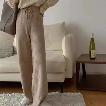Однотонные трикотажные брюки с высокой талией, широкие брюки для осени и зимы, мягкие прямые брюки в стиле ленивых, повседневные брюки до пола, женские брюки One Size
