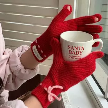 Однотонные трикотажные перчатки Tiannu Warm Touch Screen Windproof Velvet Теплые и холодостойкие шерстяные перчатки для женщин, зимние One Size розовый