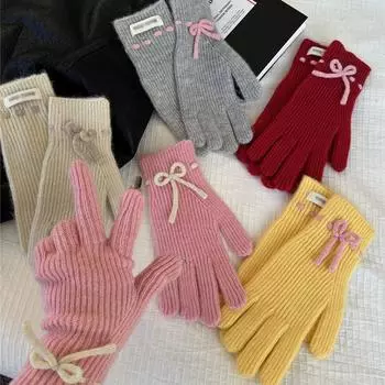 Однотонные трикотажные зимние женские ветрозащитные и бархатные перчатки для сенсорных экранов, теплые и холодостойкие шерстяные перчатки для женских пальцев, зимние красные перчатки one size бежевый