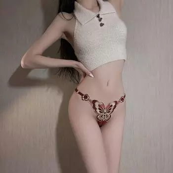 Однотонные трусы с вышивкой в виде бабочек, нижнее белье, сексуальное нижнее белье, женские трусики